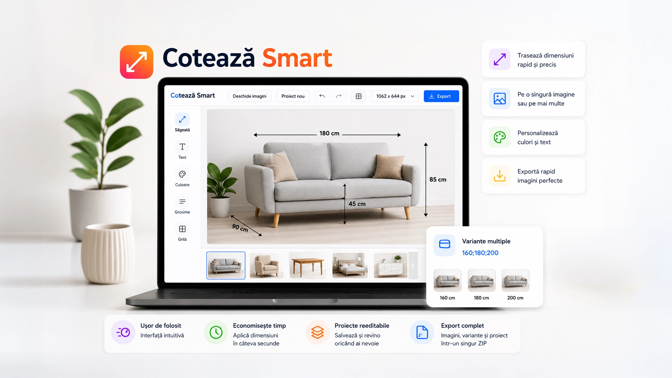 Cotează Smart – Instrument Online pentru Dimensiuni, Săgeți și Export Imagini